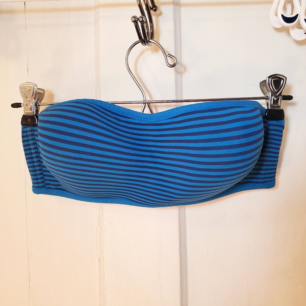 GONE TODAY! 36B Victoria Secret Padded Strapless Bra Blue Striped Wireless Boned
